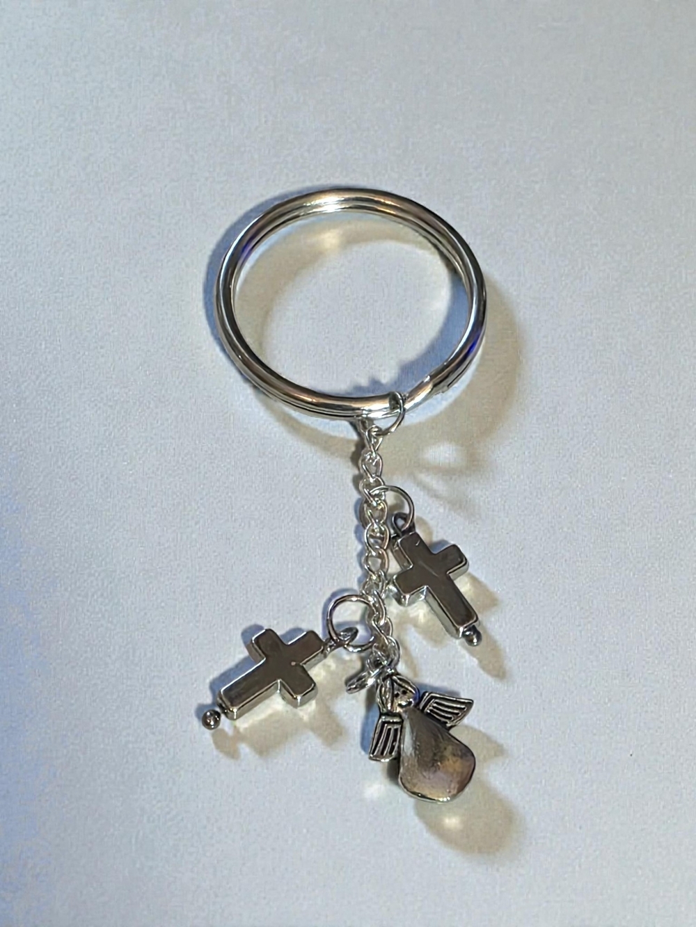 Silver Cross and Angel Charm Keyring Made For An Angel